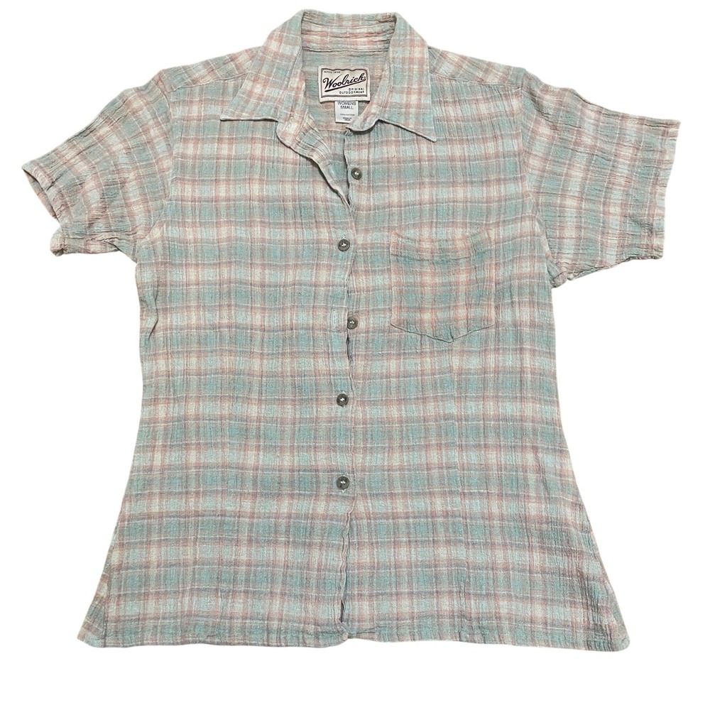 VTG Woolrich Women's S Butter Cup Plaid Cotton Gauze Short Sleeve Cottage‎ Shirt